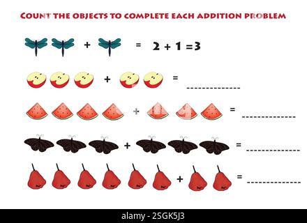 Zählen Sie die Objekte, um jedes Problem beim Hinzufügen abzuschließen Stock Vektor