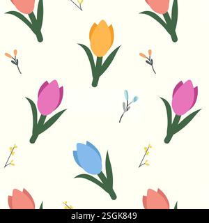 Handgezeichnetes Blumenmuster mit Tulpen in Pastellfarben für Karten, Verpackungen und Textilien Stock Vektor