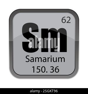 SM Samarium 62. 62 Symbol. Atommasse 150.36. Graue Metallfliesen. Stock Vektor