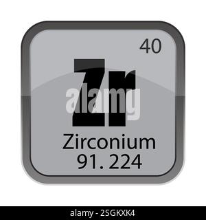 Symbol für Zirkoniumelement. Atomzahl 40. Chemisches ZR-Symbol. Vektor-Periodenblock. Stock Vektor
