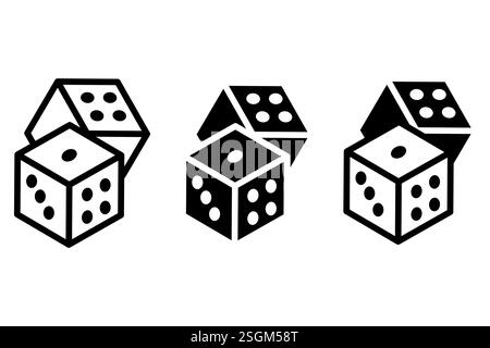 Gestapelte Würfelsymbole. Rollende Würfelformen. Schwarz-weiße Würfel. Vektor-Glücksspiel-Symbol. Stock Vektor