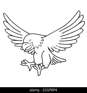 Niedliches lächelndes Rabenvogeltier im Comic-Doodle-Stil. Vektorillustration isoliert auf weißem Hintergrund. Stock Vektor