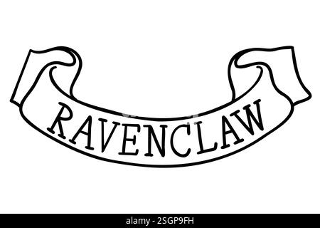Harry Potter Ravenclaw Scroll im Doodle-Stil. Vektorillustration isoliert auf weißem Hintergrund. Stock Vektor