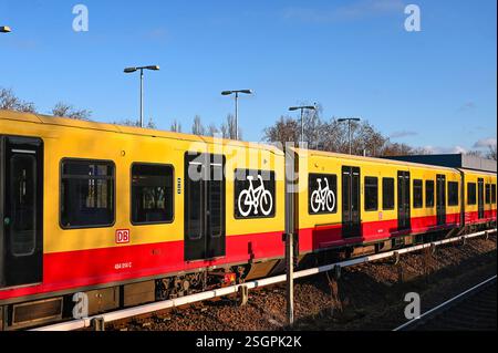 BERLIN - JAN 09: Nahaufnahme eines S-Bahn-Zuges in Berlin am 09,2025. Januar in Deutschland Stockfoto