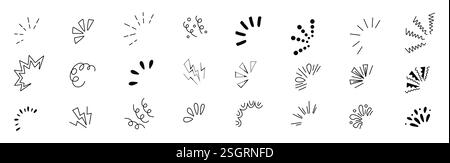 Explosions-, Burst- und Überraschungsstrahlen-Symbol in einem handgezeichneten, durchgehenden Linienstil. Stock Vektor