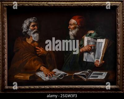 Paris, Frankreich - 02 09 2025: Dunkelheit und Licht. Zwei Philosophen gemalt von Jusepe de Ribera Stockfoto