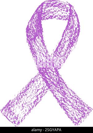 Violettes Farbband mit Farbkreide. Lila Symbol verhindert Kampagnenkritzeleien isoliert auf weißem Hintergrund. Mit Bleistiftabbildung gezeichneter Vektor Stock Vektor