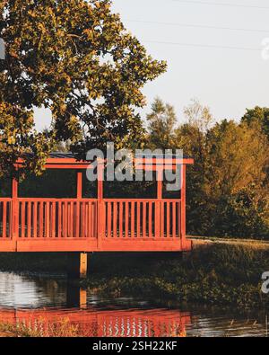 Rote Brücke über Wasser Stockfoto