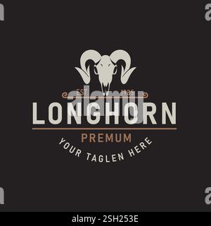 Vintage Logo Design Texas Long Horn Landschaft Stier Illustration Vorlage Stock Vektor