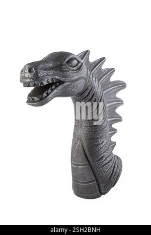 Drachen alter Spielzeugkopf isoliert auf weißem Hintergrund mit Schneidepfad Stockfoto