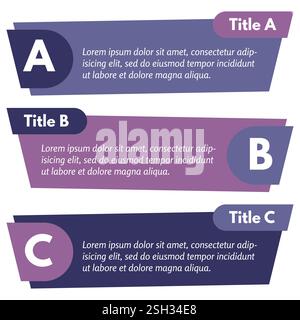 Set aus drei horizontalen bunten Optionen Banner. Schritt-für-Schritt-Infografik-Designvorlage. Vektorabbildung Stock Vektor