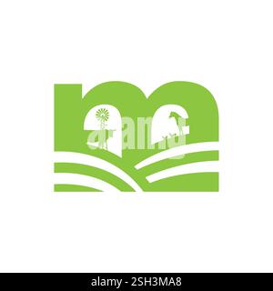 Landwirtschaft und Vieh Logo auf Buchstabe M Konzept Agro Farm Logo Symbol Vektor Vorlage Stock Vektor