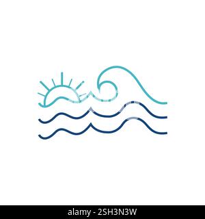 Line Art Welle Ozean und Sonne Logo minimalistisches Vektorbild. Sonne und Welle Logo Vektor Design Vorlage Vektor Stock Vektor