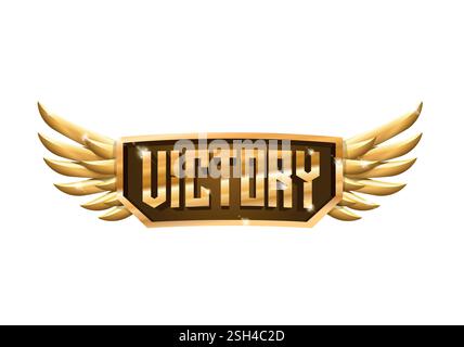 Goldene Siegesflügel des Angels, Vektorabzeichen für den Gaming-Award, erfolgreiches Luxuszeichen auf höchstem Niveau Stock Vektor