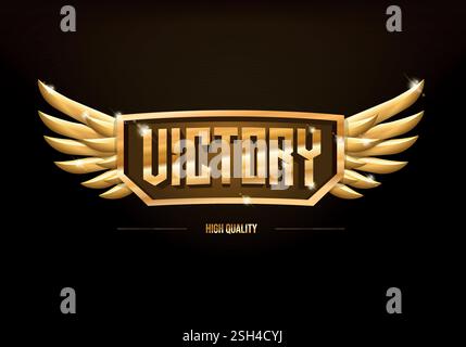 Goldene Siegesflügel des Angels, Vektorabzeichen für den Gaming-Award, erfolgreiches Luxuszeichen auf höchstem Niveau Stock Vektor