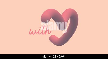 Abstraktes Herzsymbol auf minimalistischem rosa Hintergrund mit Wort mit Stock Vektor