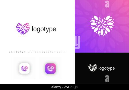 Elegantes florales Logo in Herzform mit Blütenblättern, das Liebe, Natur und Harmonie symbolisiert. Perfekt für Beauty, Wellness, Spa, Kosmetik und Stock Vektor