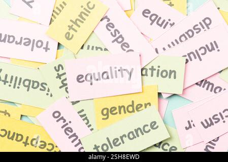 Gleichheit, Vielfalt, Menschenrechte, Gerechtigkeit und Hoffnung, gegenseitige Achtung, Toleranz und menschliche Beziehungen Stockfoto