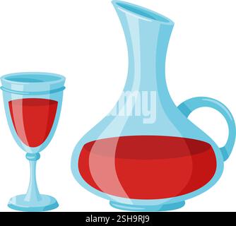 Weinglas und Weinglas mit handgezeichnetem Rotwein, trendige, flache, isolierte Ikone. Vektorabbildung Stock Vektor