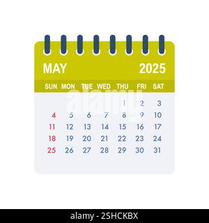 Kalenderseite Mai 2025 mit Tagen und Daten Stock Vektor