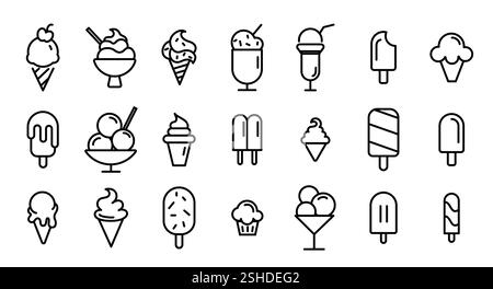 Eiscreme Outline Eis Clipart Set. Eis und Eis Icon Clip Art Sammlung Sommer Elemente handgezeichnet und Skizze Vektor Illustration. Stock Vektor