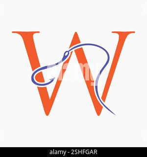 Initial Letter W Fishing Hook Logo Design Konzept für Fishing Logo Company Stock Vektor