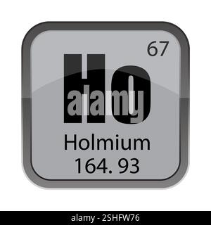 HO Holmium 67. Siebenundsechzig Etikett. Atommasse 164.93. Silbergraue Fliesen. Stock Vektor