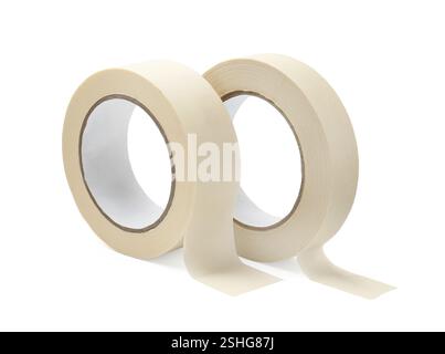 Rollen Abdeckband isoliert auf weiß Stockfoto