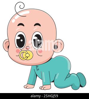 Süßes krabbelndes Baby mit Schnuller Stock Vektor