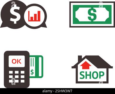 Einkaufsset-Symbole im Farbstil Stock Vektor