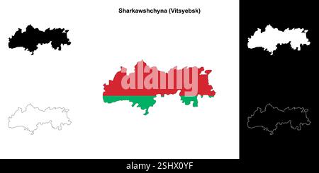 Sharkawshchyna Bezirk Umrisskarte Set Stock Vektor