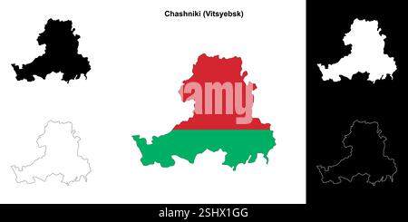 Bezirk Chashniki Umrisskarte Set Stock Vektor