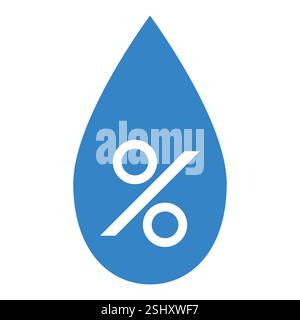 Blaues Symbol für Wassertropfen Prozentsymbol im Symbol für Feuchtigkeits-Prozentwert Stock Vektor