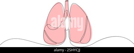 Lungen durchgehende, einzeilige Zeichnung. Handgezeichnetes Organkonzept. Trendiges, einzeiliges Design. Vektorabbildung Stock Vektor