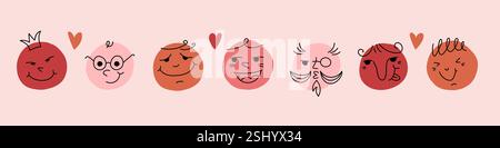 Groovige, reizende, lustige Gesichter-Aufkleber Stock Vektor