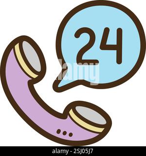 24h Support Vektor Kritzelillustration und Grafik. Teil der E-Commerce-Kategorie. Stock Vektor