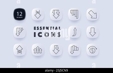 Symbol „Sparmodus einstellen“. Prozentualer Rückgang, Kursrückgang an der Börse, finanzieller Abschwung, absteigendes Diagramm, Aufwärtspfeil, Cashflow, wirtschaftliche Trends, Inflation, cr Stock Vektor