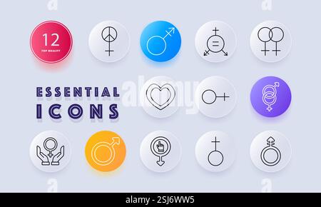 Symbol für Gleichstellung der Geschlechter. Frieden, Männlichkeit, Inklusion, LGBTQ-Symbole, Feminismus, Geschlechtervielfalt, Identität, Beziehungen, Gleichstellungsbewegung, ge Stock Vektor