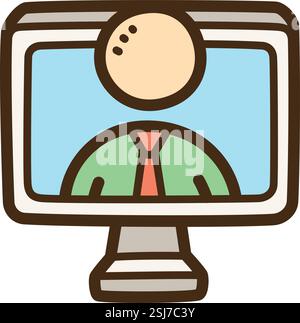 Online-Lehrer-Vektor-Kritzelillustration und Grafik. Teil der e-learning-Kategorie. Stock Vektor