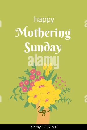 sonntagskarte mit Blumenstrauß und Happy Mothering. Stock Vektor