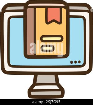 Digitale Buchvektor-Kritzelillustration und Grafik. Teil der Bildungskategorie. Stock Vektor