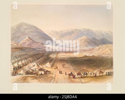 Lager der Kandahar-Armee unter General Nott vor den Mauern von Caubul (Kabul), zur Evakuierung Afghanistans durch die Briten. Vintage-Lithograoh aus Afghanistan aus dem 19. Jahrhundert, nach Zeichnung von James Rattray (1848) Stockfoto