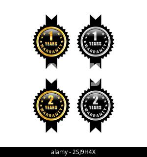 1,2 Jahre Garantie in Sechskant in roter Farbe Vektor Produktqualitätsaufkleber. Garantieaufkleber-Set in einzigartigem Sechskant-Design. Stock Vektor
