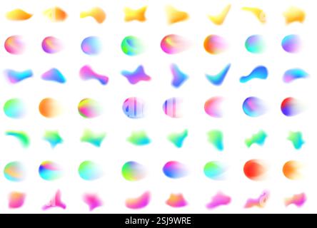 Farbenfrohe, verschwommene Verlaufsformen. Abstrakte, glatte, flüssige Form, dynamischer Farbverlauf, Mesh-Blob mit Unschärfeeffekt und flüssiger Farbmischung. Kreative Farben Stock Vektor