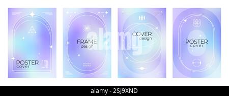 Ästhetische blaue y2k-Verlaufsposter oder Hintergründe mit abstrakten Formen, minimalistischen geometrischen und himmlischen Elementen, einschließlich Umlaufbahnen, Sternen und ab Stock Vektor