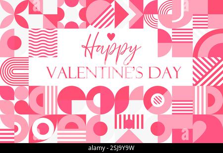 Valentinstag Grüße geometrische Formen. Stilvolles Vektor-Banner mit abstraktem Muster in Rosa- und Weißtönen mit auffälliger Typografie. Trend Stock Vektor