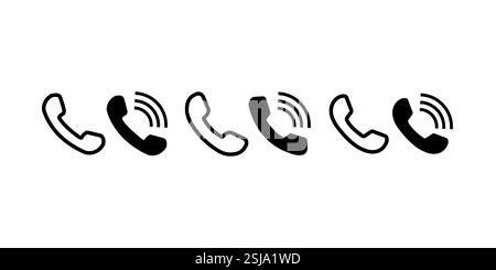 Vektor des Telefonsymbols. Set aus Sammlung von flachen Telefon- und Mobiltelefonsymbolen, Sammlung von Telefonsymbolen. Stock Vektor