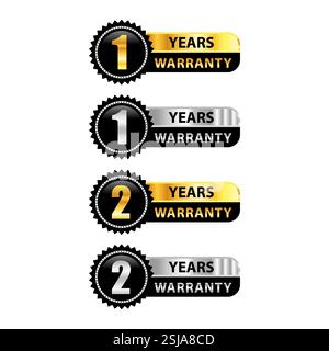 1,2 Jahre Garantie in Sechskant in roter Farbe Vektor Produktqualitätsaufkleber. Garantieaufkleber-Set in einzigartigem Sechskant-Design. Stock Vektor