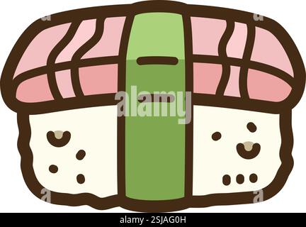 Akami-Sushi-Vektor-Doodle-Illustration und Grafik. Teil der Fast Food-Kategorie. Stock Vektor
