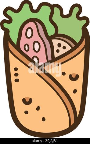 Burrito-Vektor-Doodle-Illustration und Grafik. Teil der Fast Food-Kategorie. Stock Vektor